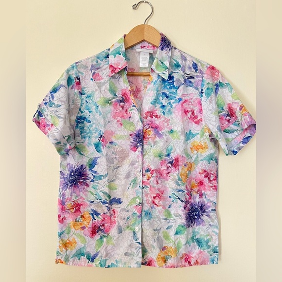 Alfred Dunner Button Up Shirt Small Multi‎ Pastel Floral Cottagecore Y2K Summer - Picture 1 of 17